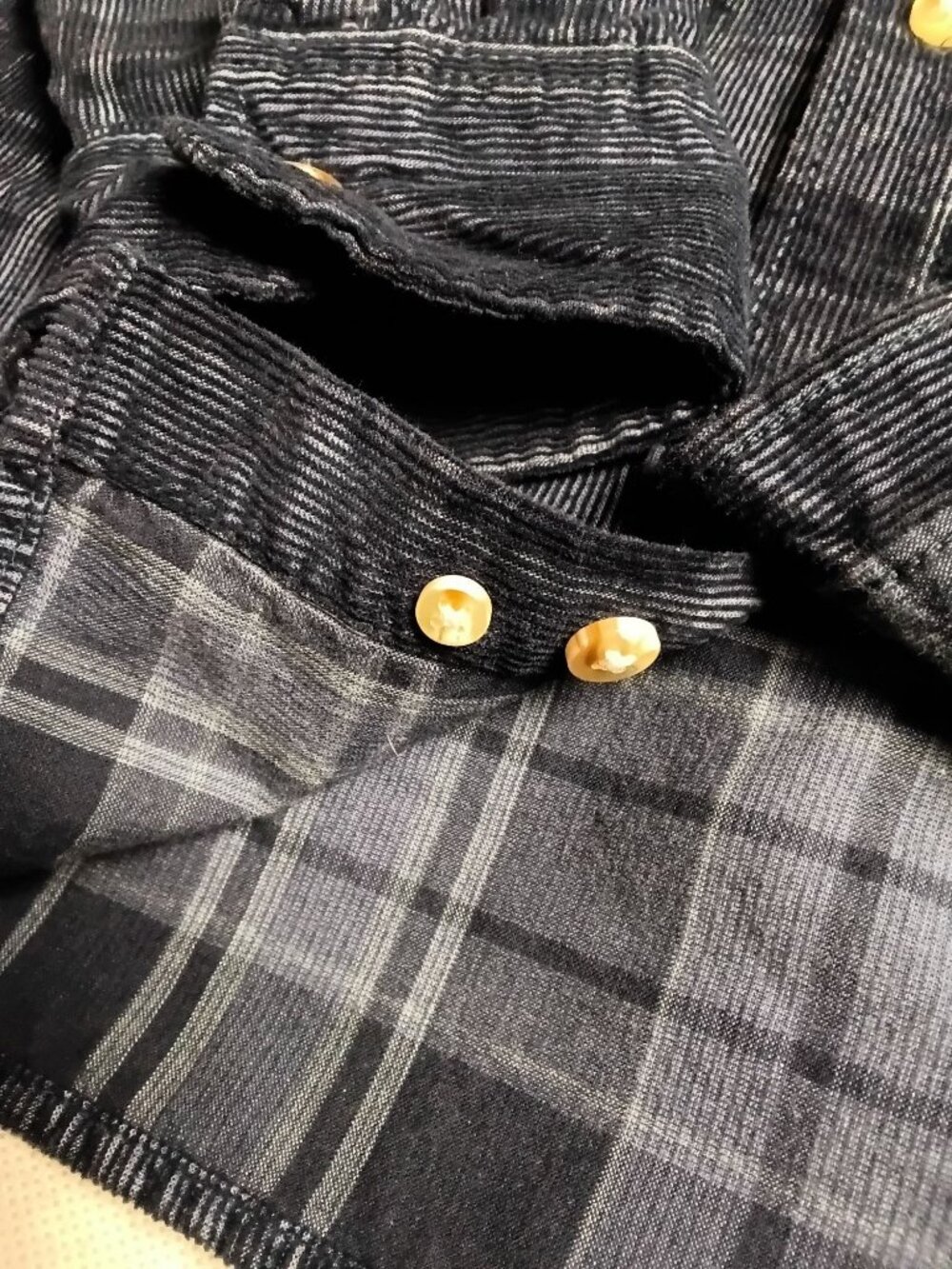 Vtg George Mens L Corduroy Plaid Button Shirt Long Sleeve Black Gray - Picture 4 of 5